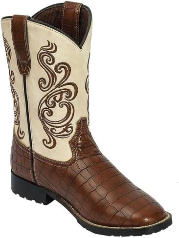 TuffRider Youth Shenandoah Rounded Toe Western Boot- Brown w/Light Pink- 5Y in Kuwait