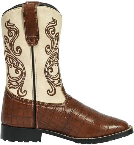 TuffRider Youth Shenandoah Rounded Toe Western Boot- Brown w/Light Pink- 5Y in Kuwait