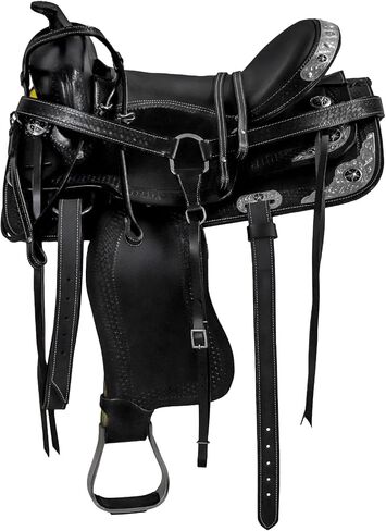 Barrel Brown Western Horse Trail Saddle Set Leather Horse Saddle with Headstall, Breast Collar Combo Rodeo Cowboy Riding Equestrian Comfortable Ride Black Saddle Tack Set in Kuwait
