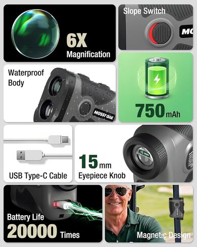 موسي أوك جولف Rangefinder مع مفتاح المنحدر، مكتشف نطاق 1200Y للعب الجولف، اهتزاز قفل عمود العلم، تكبير 6X، مكتشف نطاق ليزر قابل لإعادة الشحن، شريط مغناطيسي، ملحقات الجولف للرجال in Kuwait