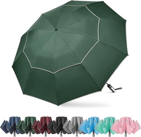 G4Free 54/62 Inch Windproof Inverted Umbrella with Reflective Stripe Large Compact Reverse Golf Umbrella for Rain 10 Ribs Double Canopy Travel Umbrella Automatic Open Close in Kuwait