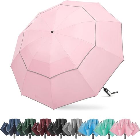G4Free 54/62 Inch Windproof Inverted Umbrella with Reflective Stripe Large Compact Reverse Golf Umbrella for Rain 10 Ribs Double Canopy Travel Umbrella Automatic Open Close in Kuwait