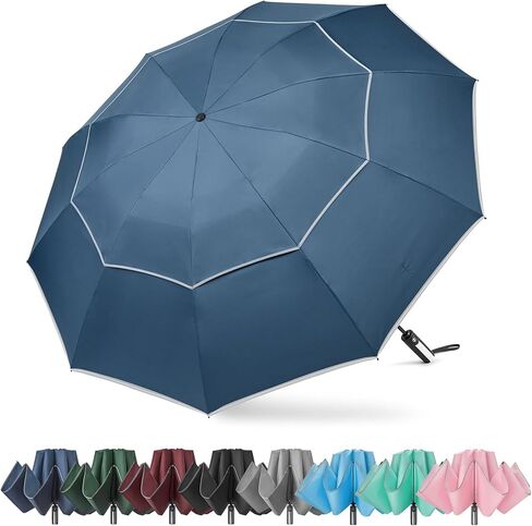G4Free 54/62 Inch Windproof Inverted Umbrella with Reflective Stripe Large Compact Reverse Golf Umbrella for Rain 10 Ribs Double Canopy Travel Umbrella Automatic Open Close in Kuwait