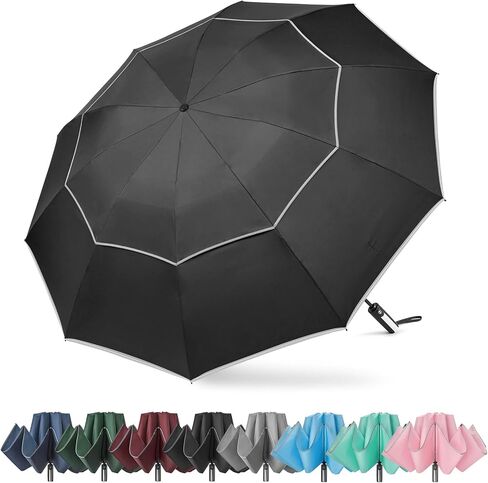 G4Free 54/62 Inch Windproof Inverted Umbrella with Reflective Stripe Large Compact Reverse Golf Umbrella for Rain 10 Ribs Double Canopy Travel Umbrella Automatic Open Close in Kuwait
