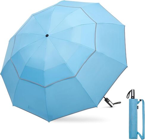 G4Free 54/62 Inch Windproof Inverted Umbrella with Reflective Stripe Large Compact Reverse Golf Umbrella for Rain 10 Ribs Double Canopy Travel Umbrella Automatic Open Close in Kuwait