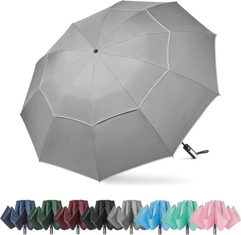 G4Free 54/62 Inch Windproof Inverted Umbrella with Reflective Stripe Large Compact Reverse Golf Umbrella for Rain 10 Ribs Double Canopy Travel Umbrella Automatic Open Close in Kuwait