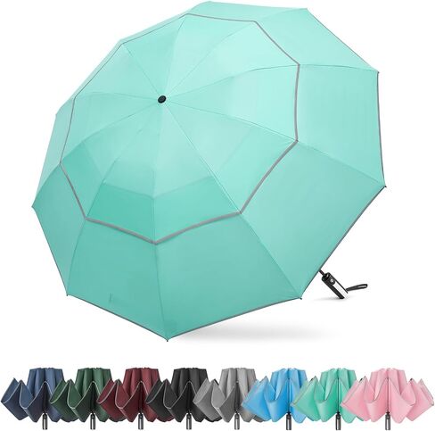 G4Free 54/62 Inch Windproof Inverted Umbrella with Reflective Stripe Large Compact Reverse Golf Umbrella for Rain 10 Ribs Double Canopy Travel Umbrella Automatic Open Close in Kuwait