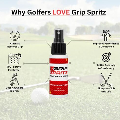 Grip Spritz - Golf Grip Cleaner & Restorer Spray 3-in-1 Clean, Rejuvenate, & Preserve Tackiness - Remove Oil & Dirt to Enhance Club Feel, Control, & Accuracy - Golf Bag Accessory — USGA Approved in Kuwait