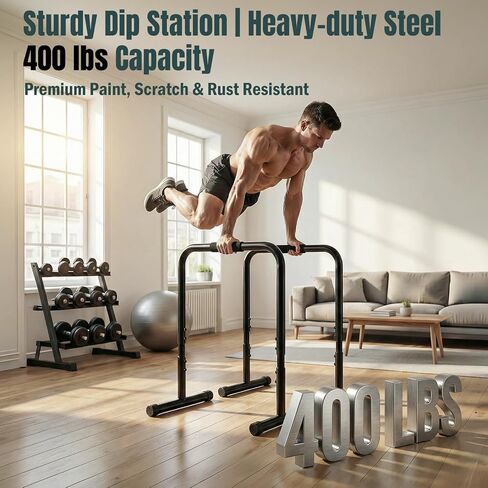 OLIXIS Dip Bar, Adjustable Heavy Duty Dip Bar Station with Soft High-Density Foam Handles, Stabilizer Parallel Parallette Bar Fitness Equipment for Home, Gym, Patio, Office in Kuwait