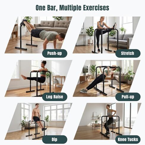 OLIXIS Dip Bar, Adjustable Heavy Duty Dip Bar Station with Soft High-Density Foam Handles, Stabilizer Parallel Parallette Bar Fitness Equipment for Home, Gym, Patio, Office in Kuwait