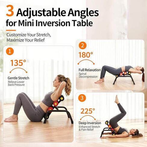 Mini Inversion Table with Rollers, Back Extension Machine for Back Pain Relief, Easy to Assemble & 297LBS Weight Capacity, Spinal Decompression Table for Home Gym in Kuwait