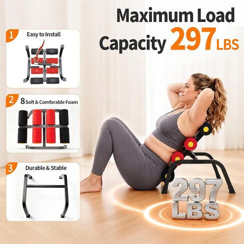 Mini Inversion Table with Rollers, Back Extension Machine for Back Pain Relief, Easy to Assemble & 297LBS Weight Capacity, Spinal Decompression Table for Home Gym in Kuwait