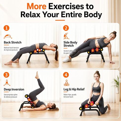 Mini Inversion Table with Rollers, Back Extension Machine for Back Pain Relief, Easy to Assemble & 297LBS Weight Capacity, Spinal Decompression Table for Home Gym in Kuwait