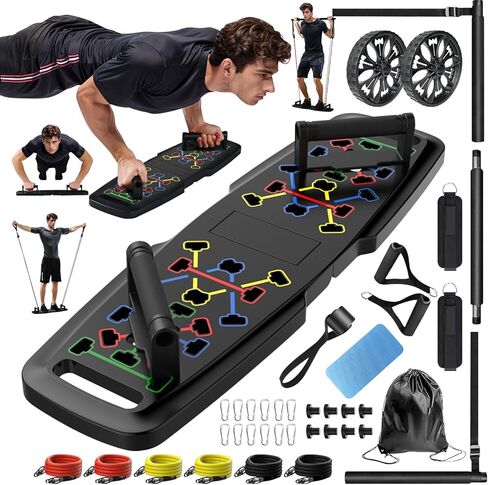 MQRW Push Up Board,Home Gym,Portable Exercise Equipment,Pilates Bar and 20 Fitness Accessories with Resistance Bands and Ab Roller Wheel,Full Body Workout at Home in Kuwait