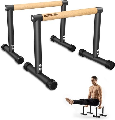 SNADER Wood Parallettes, 12.8" High – Push Up Bar & Dip Bar, Anti-Slip Calisthenics Equipment for Handstand, L-Sit, Full Planche, Gymnastics, Home Gym Strength Training, Supports 660 lbs in Kuwait