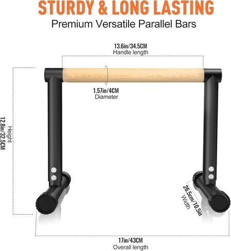 SNADER Wood Parallettes, 12.8" High – Push Up Bar & Dip Bar, Anti-Slip Calisthenics Equipment for Handstand, L-Sit, Full Planche, Gymnastics, Home Gym Strength Training, Supports 660 lbs in Kuwait