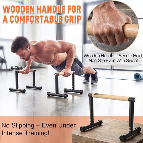 SNADER Wood Parallettes, 12.8" High – Push Up Bar & Dip Bar, Anti-Slip Calisthenics Equipment for Handstand, L-Sit, Full Planche, Gymnastics, Home Gym Strength Training, Supports 660 lbs in Kuwait