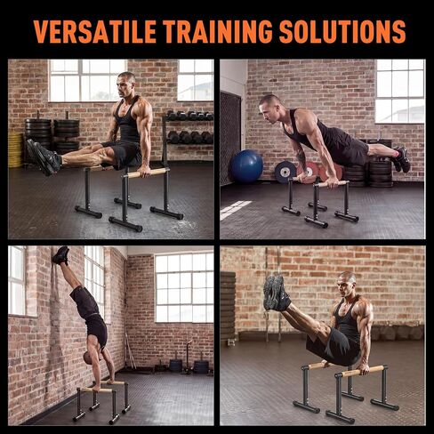 SNADER Wood Parallettes, 12.8" High – Push Up Bar & Dip Bar, Anti-Slip Calisthenics Equipment for Handstand, L-Sit, Full Planche, Gymnastics, Home Gym Strength Training, Supports 660 lbs in Kuwait
