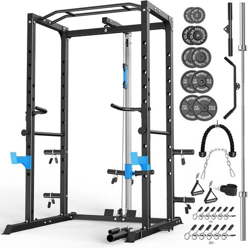 ULTRA FUEGO Power Cage, Multi-Functional Power Rack with J-Hooks, Dip Handles, Landmine Attachment and Optional Cable Pulley System for Home Gym in Kuwait