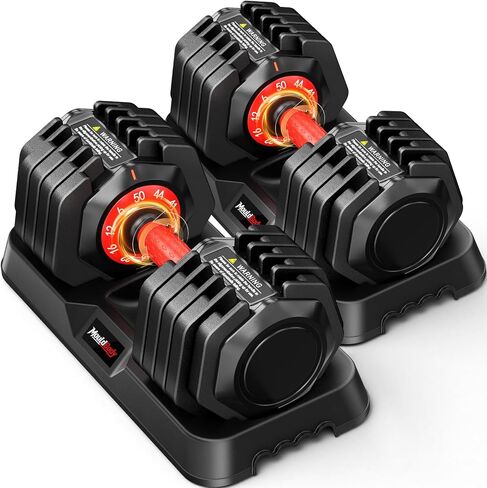 Adjustable Dumbbell Set Pair 25 lb or 50 lb, Adjustable Dumbbells 10-in-1 Free Weight Set, 1-Second Dial Weight Adjustment,Space-Saving Design with Storage Base, Home Gym Strength Training Equipment in Kuwait