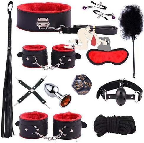 12-Piece Black Glossy Leather Fitness Kit (Red Plush Lining) - Targeted Support for Advanced Yoga and Duo Training in Kuwait