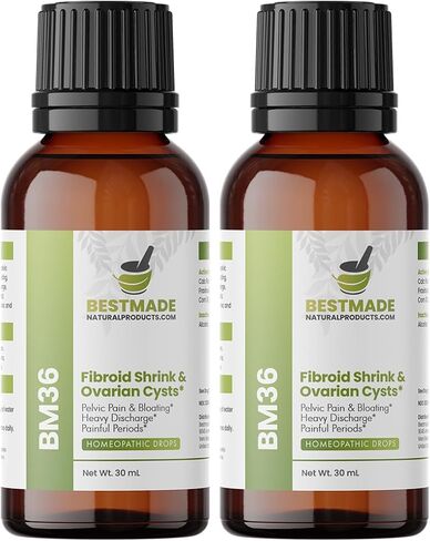Bestmade Natural Products Double-Pack Fibroid Shrink & Ovarian Cysts BM36 Remedy - Helps Normalize Estrogen Levels and Prevent Regrowth, Support for Menstrual Pain, 2 Bottles, 30mL Each in Kuwait