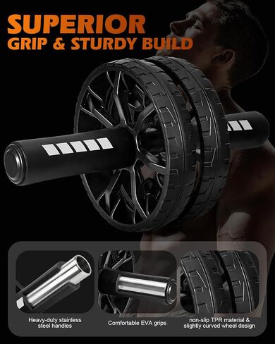Upgraded Ab Roller Wheel, Abdominal Core Workout Equipment for Home Gym with Knee Pad, Full Body Strength Training Fitness Tool for Men and Women in Kuwait
