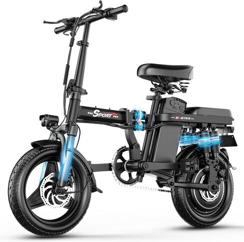 Electric Bike for Adults, 1200W Peak Motor Commuting E Bike, 22/25 MPH, 30/45 Miles PAS Range, 6-Point Full Suspension Foldable Ebike, 14" Tires Electric Bicycle,Portable Electric Mini Bike in Kuwait