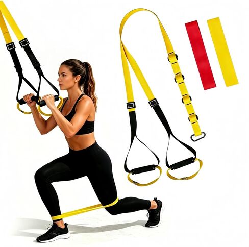 Home Resistance Training Kit, Suspension Trainer Straps with Adjustable Extension Door Anchor, Carry Bag and 2pcs Bands-Strength Training Equipment for Full Body Bodyweight Workouts at Home or Outdoors in Kuwait