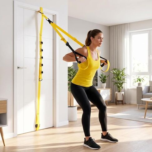 Home Resistance Training Kit, Suspension Trainer Straps with Adjustable Extension Door Anchor, Carry Bag and 2pcs Bands-Strength Training Equipment for Full Body Bodyweight Workouts at Home or Outdoors in Kuwait
