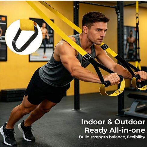 Home Resistance Training Kit, Suspension Trainer Straps with Adjustable Extension Door Anchor, Carry Bag and 2pcs Bands-Strength Training Equipment for Full Body Bodyweight Workouts at Home or Outdoors in Kuwait