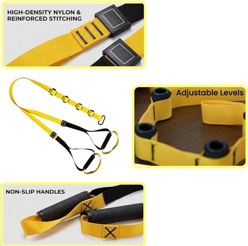 Home Resistance Training Kit, Suspension Trainer Straps with Adjustable Extension Door Anchor, Carry Bag and 2pcs Bands-Strength Training Equipment for Full Body Bodyweight Workouts at Home or Outdoors in Kuwait