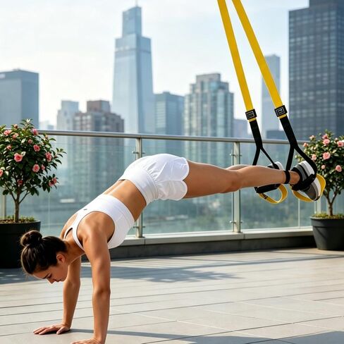 Home Resistance Training Kit, Suspension Trainer Straps with Adjustable Extension Door Anchor, Carry Bag and 2pcs Bands-Strength Training Equipment for Full Body Bodyweight Workouts at Home or Outdoors in Kuwait