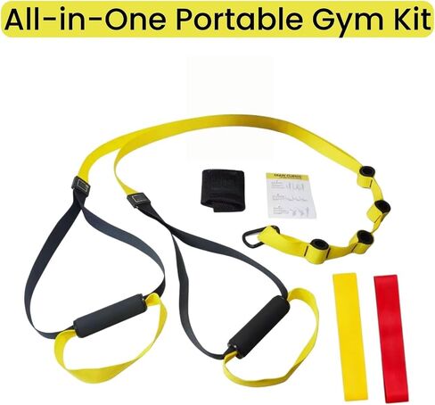 Home Resistance Training Kit, Suspension Trainer Straps with Adjustable Extension Door Anchor, Carry Bag and 2pcs Bands-Strength Training Equipment for Full Body Bodyweight Workouts at Home or Outdoors in Kuwait