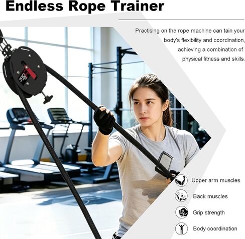 Endless Rope Trainer, Adjustable Resistance(11-66 lbs) Rope Pulley System for Strength, Upper Body, Portable Suspension Infinite Line Trainer Equipment for Home Gym Workouts in Kuwait