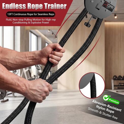 Endless Rope Trainer, Portable Endless Rope Machine for Home Gym Travel, 13FT Continuous Loop,0–66LBS Knob-Adjustable Resistance, Full Body Workout for Back, Arms, Chest, Shoulders, Core in Kuwait