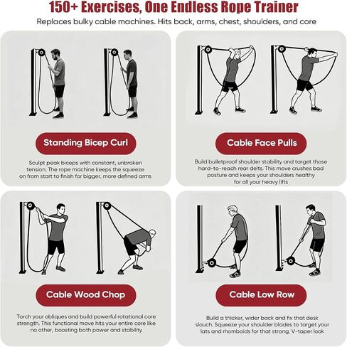 Endless Rope Trainer, Portable Endless Rope Machine for Home Gym Travel, 13FT Continuous Loop,0–66LBS Knob-Adjustable Resistance, Full Body Workout for Back, Arms, Chest, Shoulders, Core in Kuwait