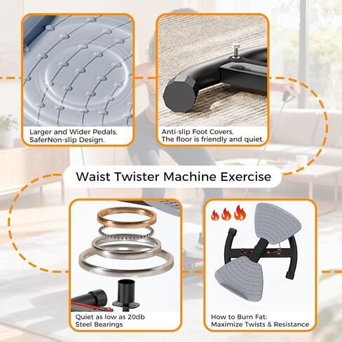Waist Twister Machine Exercise, Ab Twister Board with 350 lbs Capacity, 20dB Ultra-Quiet Noiseless Home Gym Exercise Equipment for Women and Men in Kuwait