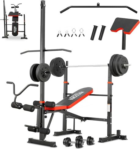 MAIDOMA Foldable 1500LBS Capacity 8 IN 1 Weight Bench Set with Leg Extension/Squat Rack/Preacher Curl, Adjustable Bench Press for Home Gym Full Body Workout (US Stock) in Kuwait