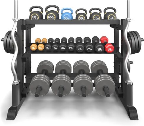 3-Tier Dumbbell Rack, 1200LB Capacity Adjustable Weight Rack for Home Gym, Heavy-Duty Weight Stand for Dumbbells Kettlebells & Weight Plates(Rack Only) in Kuwait