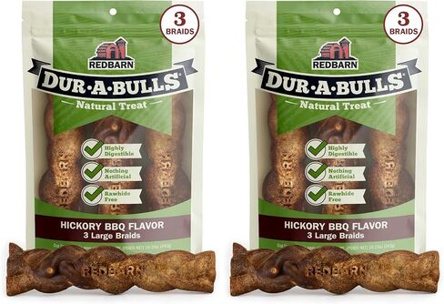 Redbarn Natural Dur-A-Bulls Treats for Dogs - 3 Large Tires - Hickory Flavor - Made in USA Long Lasting 100% Digestible No Artificial Ingredients or Plastic in Kuwait