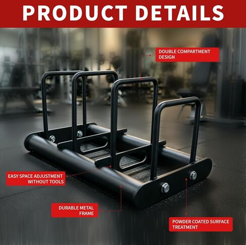 Weight Rack with Dividers 660 LBS Capacity Olympic Weight Plate Rack for Home Gym Freestanding Dumbbell Organizer with 3-Section Spacing for Thin & Thick Plates in Kuwait