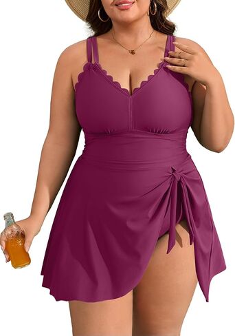 Charmo Plus Size Swimsuit for Women Swim Dress Scalloped One Piece Tummy Control Bathing Suit Ruched Swim Suits 2026 in Kuwait