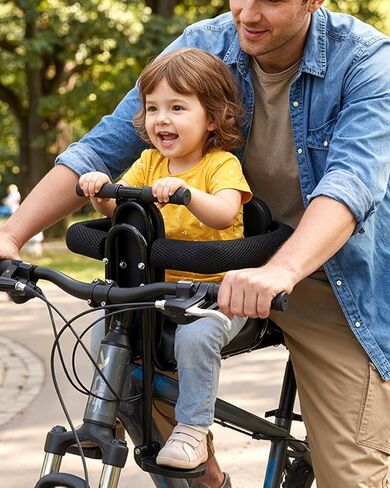 Zacro Kids Bike Seat Front Mounted with Handlebar & Guardrail, Child Bike Seat with Foot Pedals, Adjustable Toddler Bicycle Seats for Children 2–5 Years Compatible with All Adult MTB in Kuwait