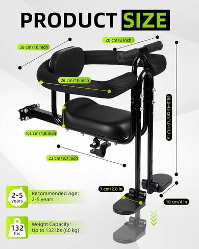 Zacro Kids Bike Seat Front Mounted with Handlebar & Guardrail, Child Bike Seat with Foot Pedals, Adjustable Toddler Bicycle Seats for Children 2–5 Years Compatible with All Adult MTB in Kuwait