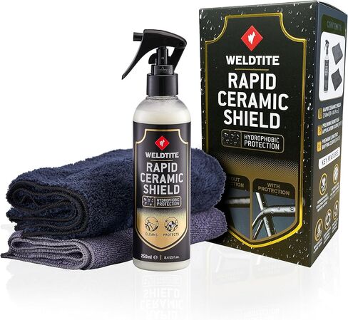 WELDTITE Rapid Ceramic Shield Bike Polish Kit - Includes 8.45 Fl oz Rapid Ceramic Shield Spray & 2 Microfiber Cloths in Kuwait