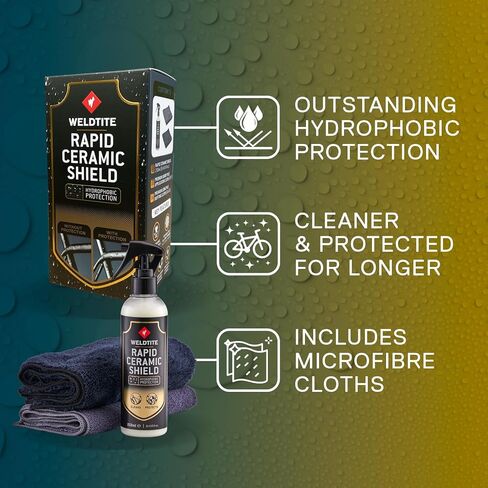 WELDTITE Rapid Ceramic Shield Bike Polish Kit - Includes 8.45 Fl oz Rapid Ceramic Shield Spray & 2 Microfiber Cloths in Kuwait
