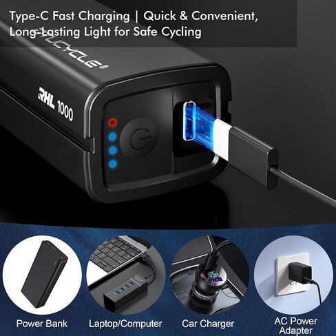 مصباح دراجة TPQKA مع قرن وجهاز تحكم عن بعد، مصباح أمامي للدراجة الأمامية قابل لإعادة الشحن USB عالي اللومن للركوب الليلي، مصباح أمامي من الألومنيوم مقاوم للماء للجبال/الطرق/EBIKE (النوع C، 5000 مللي أمبير في الساعة) in Kuwait