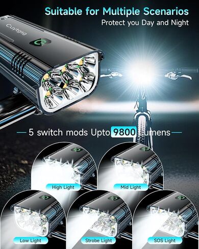 2026 Upgrade 6800Lumen Bike Light for Night Riding,Super Bright 6 LED Headlight,Aluminum 10 Mode Rechargeable Bicycle Light Front and Rear,360°Rotatable Brackt,Waterproof,Runtime 72 hr,Road Shockproof in Kuwait
