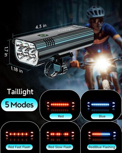 2026 Upgrade 6800Lumen Bike Light for Night Riding,Super Bright 6 LED Headlight,Aluminum 10 Mode Rechargeable Bicycle Light Front and Rear,360°Rotatable Brackt,Waterproof,Runtime 72 hr,Road Shockproof in Kuwait